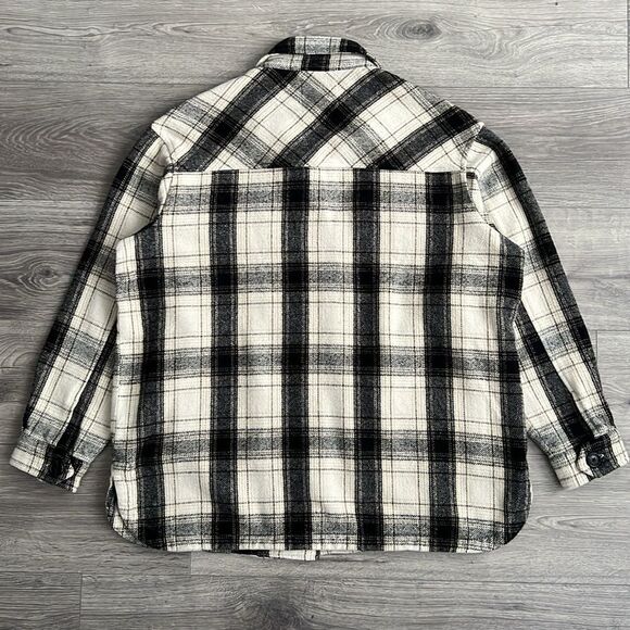 LUCKY BRAND Oversized Shacket Medium Plaid Cream Black Shirt Jacket 90s Western - Picture 9 of 12